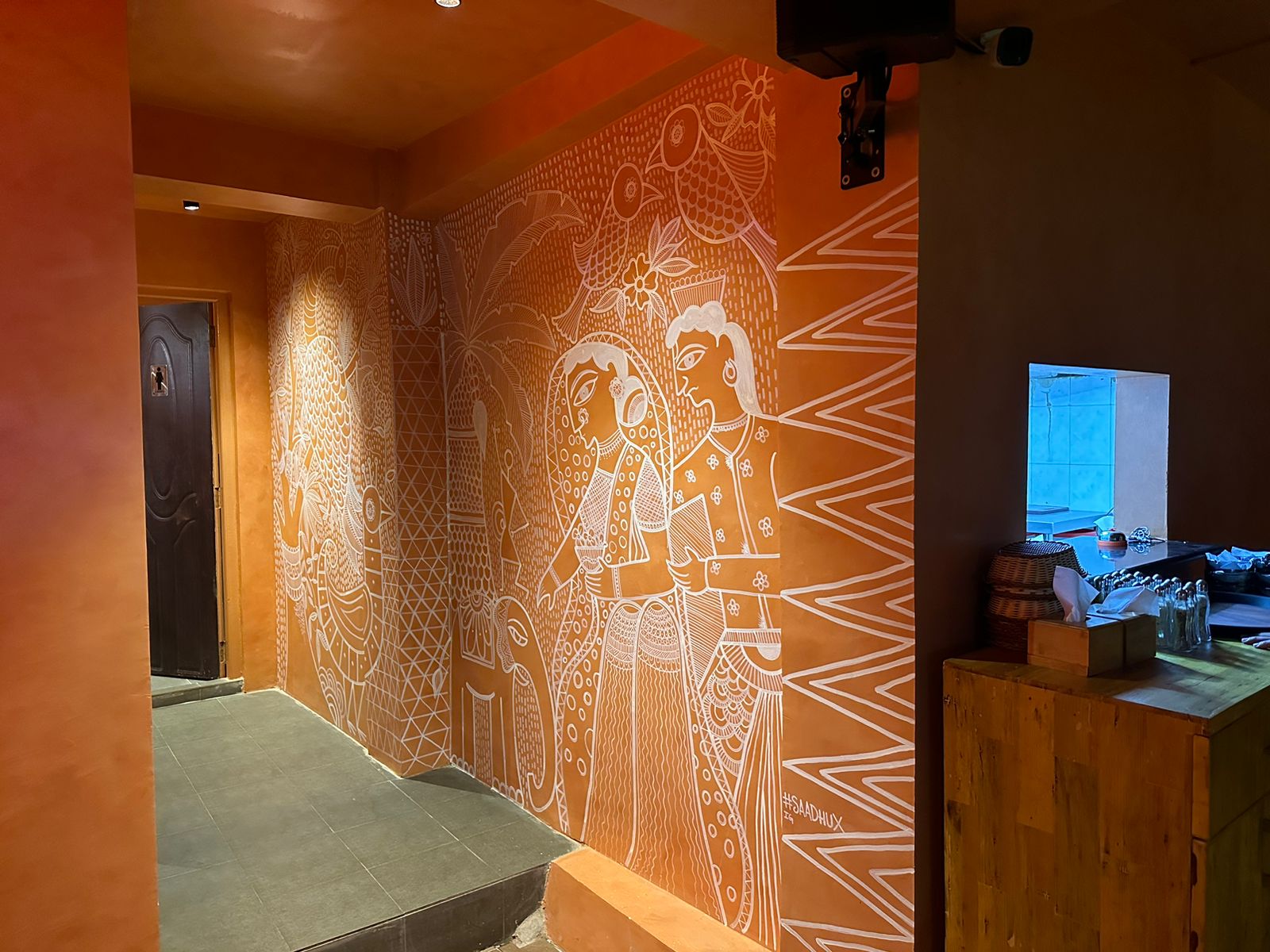 Traditional Mithila art wood carving at KohBar